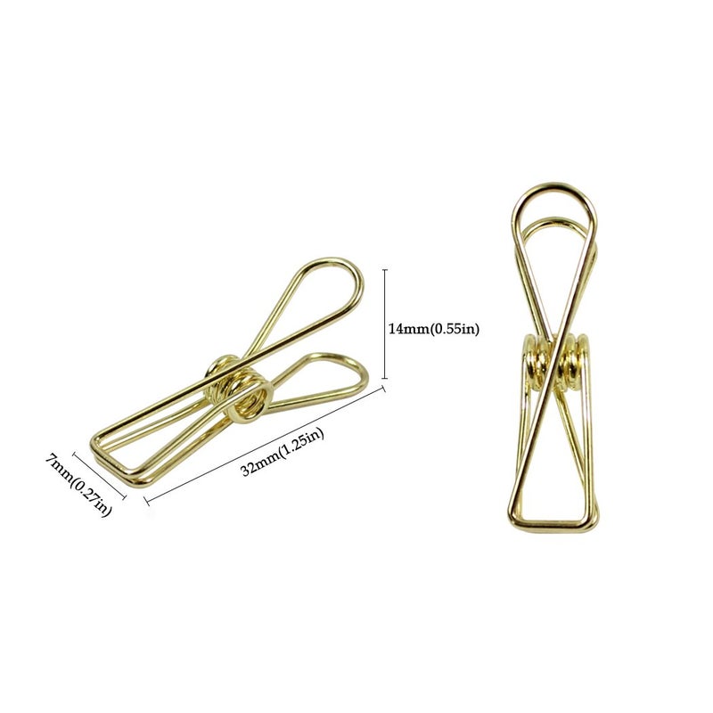 Zoohot Pack of 25 Gold Small Metal Clips - Multi-Purpose Clothesline Utility Clips - Image 3